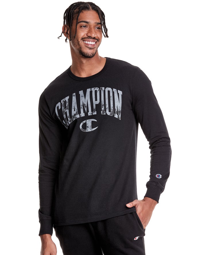 Champion Mens T-Shirt NZ - Heritage Long Sleeve Galaxy Dye Arch Logo Black ( 4231-OPGVS )